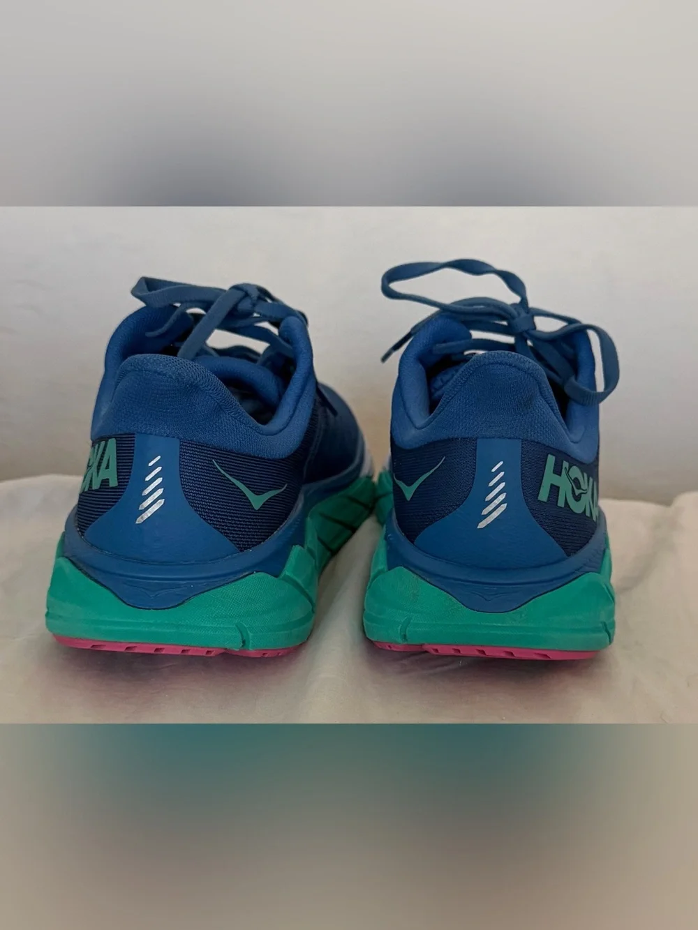 Hoka One One Blue Teal Running Shoes with Pink Accents